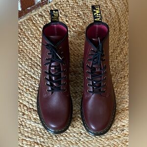 Dr. Martens Zavala Burgundy Leather Lace-Up Combat Boots